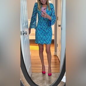 Lilly Pulitzer Vibrant Blue and Teal Long Sleeve Dress